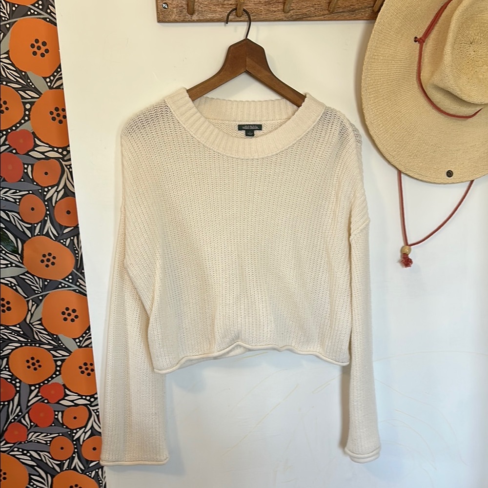 Wild Fable Cream Crew Neck Cropped Sweater